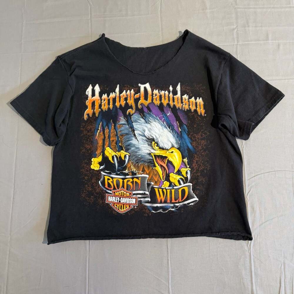 90s Harley-Davidson Born Wild T-Shirt Black Graphic cut off Tee